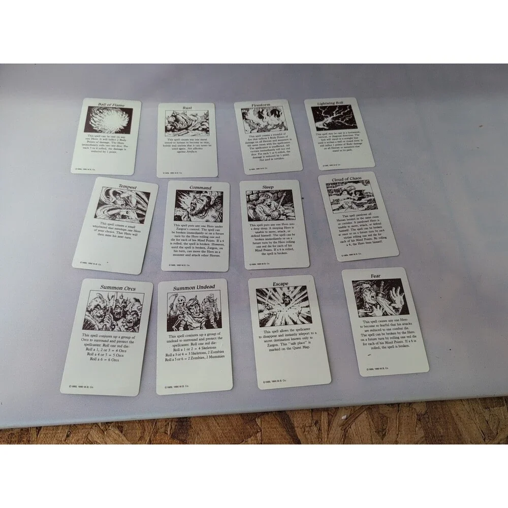 Vtg Heroquest Game System Chaos Spell Card Replacement Lot x 12 Hero Quest 1990